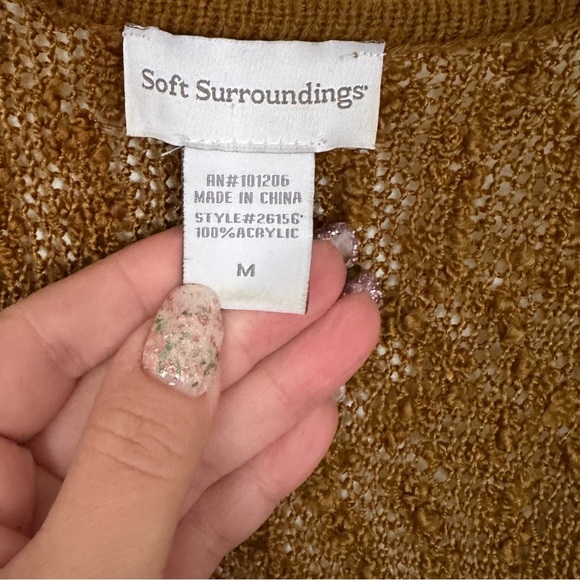 Soft Surroundings Nubby Knit Tunic Sweater 3/4 Sleeve Scoop Neck Autumn Gold M - Picture 3 of 8